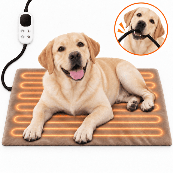 Pet Heating Pad, Dog Cat Self-Warming Bed with Timer, 24" Indoor Heating Mat for Dogs Cats with Chew Resistant Cord, Electric Heating Pads for Old Pets with 9 Temperature Modes