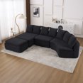 thumbnail image 1 of HUTWIFE 133'' Modular Woodgrain Chenille U-Shaped Sectional Compression Sofa with Removable Recliner Module, Black, 1 of 17