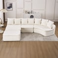 thumbnail image 1 of HUTWIFE 133'' Modular Woodgrain Chenille U-Shaped Sectional Compression Sofa with Removable Recliner Module,  Milk White, 1 of 16