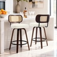 thumbnail image 1 of HUTWIFE Home Adult Faux Leather Upholstered Rattan Back Walnut Bentwood Leg Bar Stools - Set of 2, Beige, 1 of 8