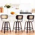 thumbnail image 1 of HUTWIFE Home Adult Rattan Back Faux Leather Upholstered and Walnut Bentwood Leg Bar Stools - Set of 3, Beige, 1 of 8