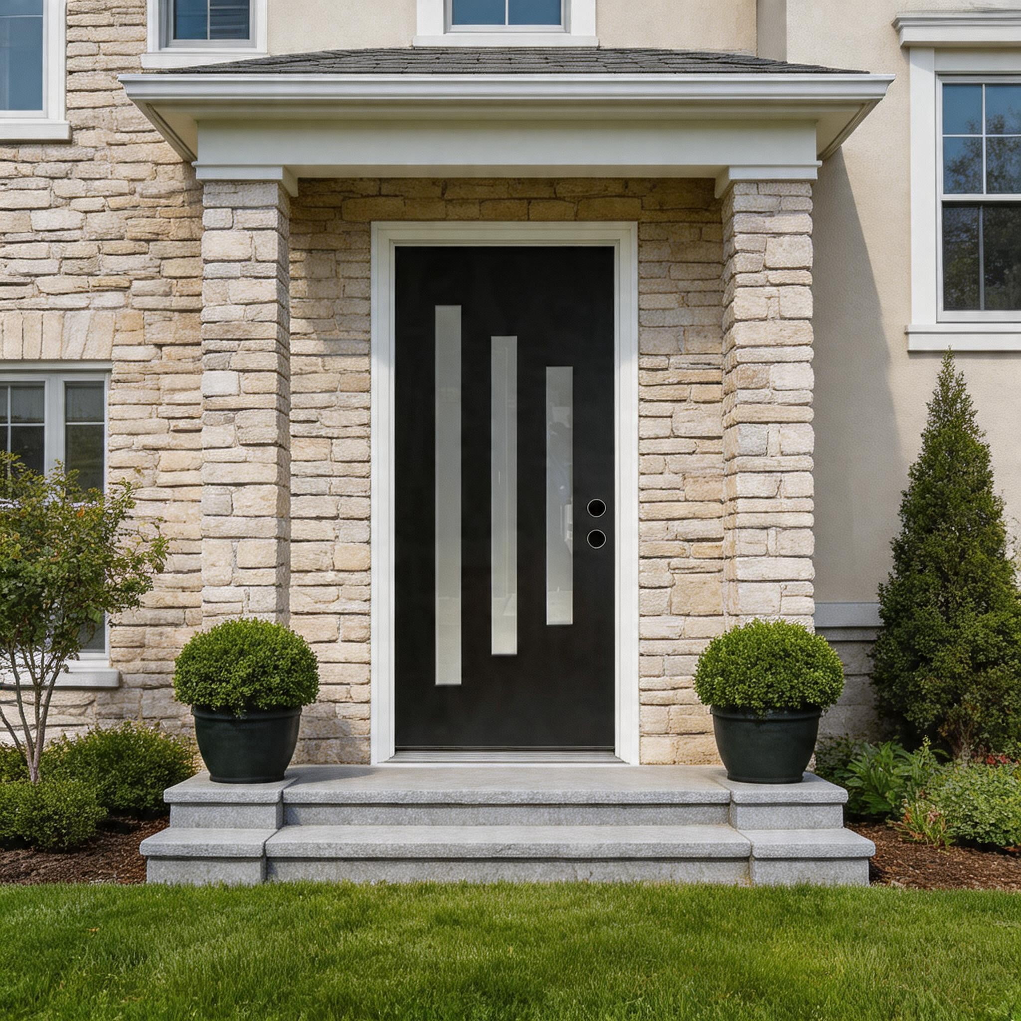 HUTWIFE 36'' x 80" Fiberglass Black Exterior Door with Frosted Glass