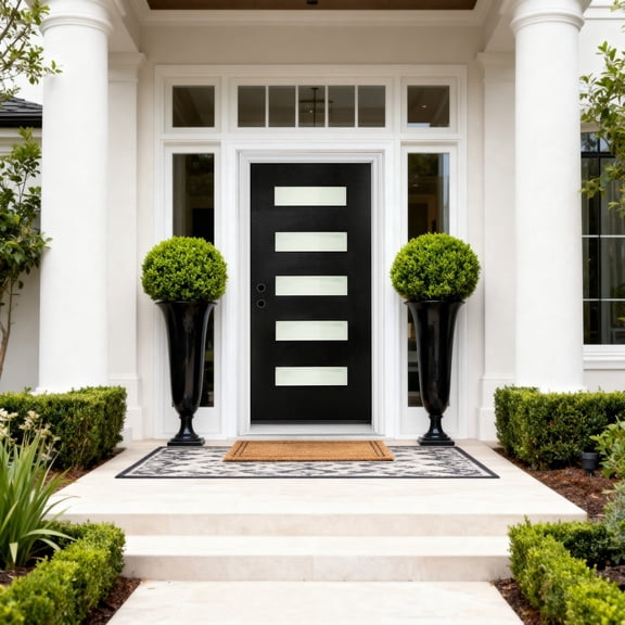 HUTWIFE 36'' x 80'' Fiberglass Door Slab, Black Exterior Door Slab with Pre-Cut Hinge Mortises and Lockset Hole, Right-Hand Inswing, Smooth Finish and 5 Lite Frost Glass