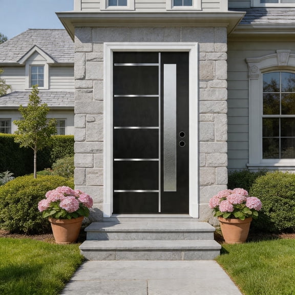 HUTWIFE 36"x 80" Fiberglass Entry Door with Brickmould, Black Single Front Door with Vinyl Frame, Double-Sided Frosted Glass, for Home House Front Entrance, Left Hand Inswing 4-9/16" Jamb