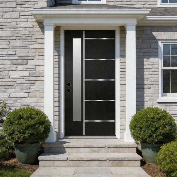 HUTWIFE 36"x 80" Fiberglass Entry Door with Brickmould, Black Single Front Door with Vinyl Frame, Double-Sided Frosted Glass, for Home House Front Entrance, Right Hand Inswing 4-9/16" Jamb