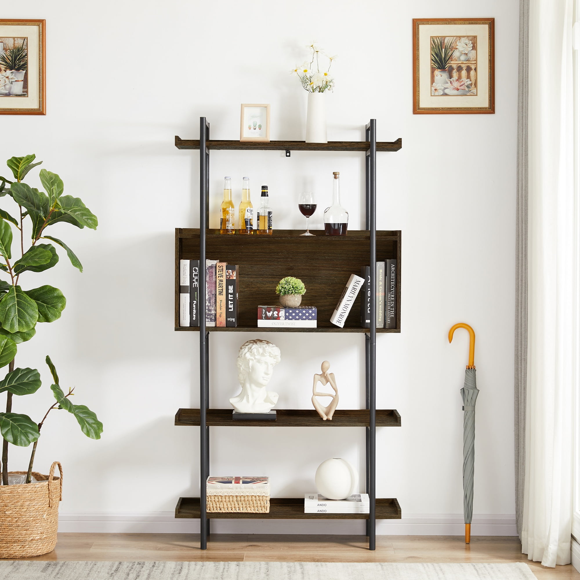 HUTWIFE 5Shelf Ladder Bookcase, 5Tier Open Display Storage Bookshelf