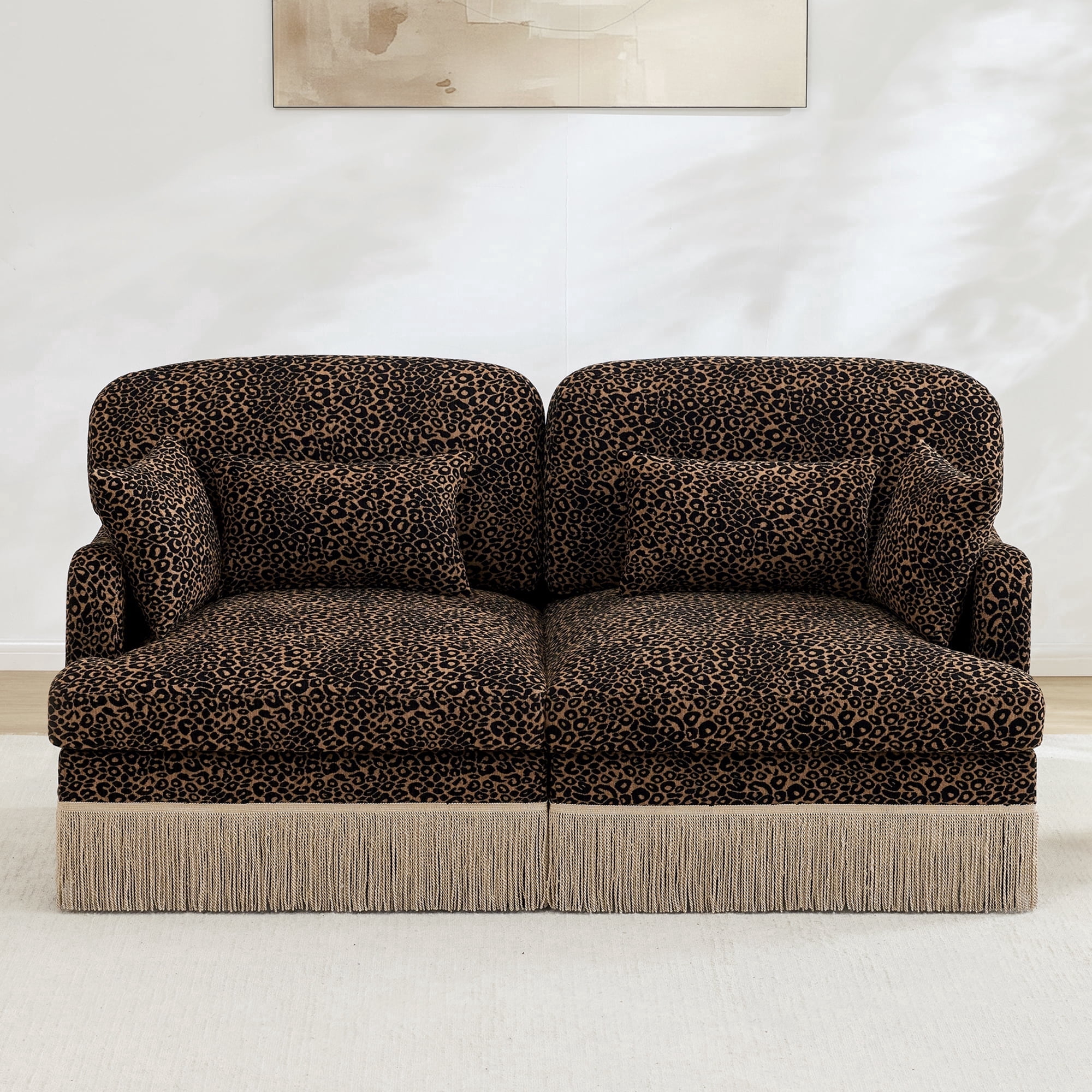 HUTWIFE Home Leopard Chenille Reclining Sectional Sofas with Sofa, Brown/Black