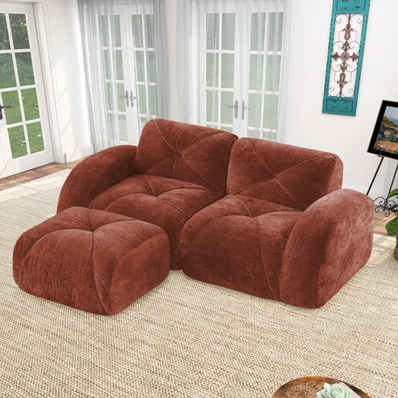 HUTWIFE Home Contemporary Reclining Sectional Modular Couch with Ottoman, Red