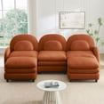 thumbnail image 1 of HUTWIFE 98.2" 3-Seater Teddy Velvet Couch, Orange Modular Sofa with Two Ottoman, Curved Back & Lumbar Pillows, 1 of 9