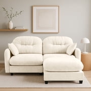 HUTWIFE 74" L-Shape Solid Print Chenille Modular and Deep Seat Sectional Sofas with Movable Ottoman, Beige