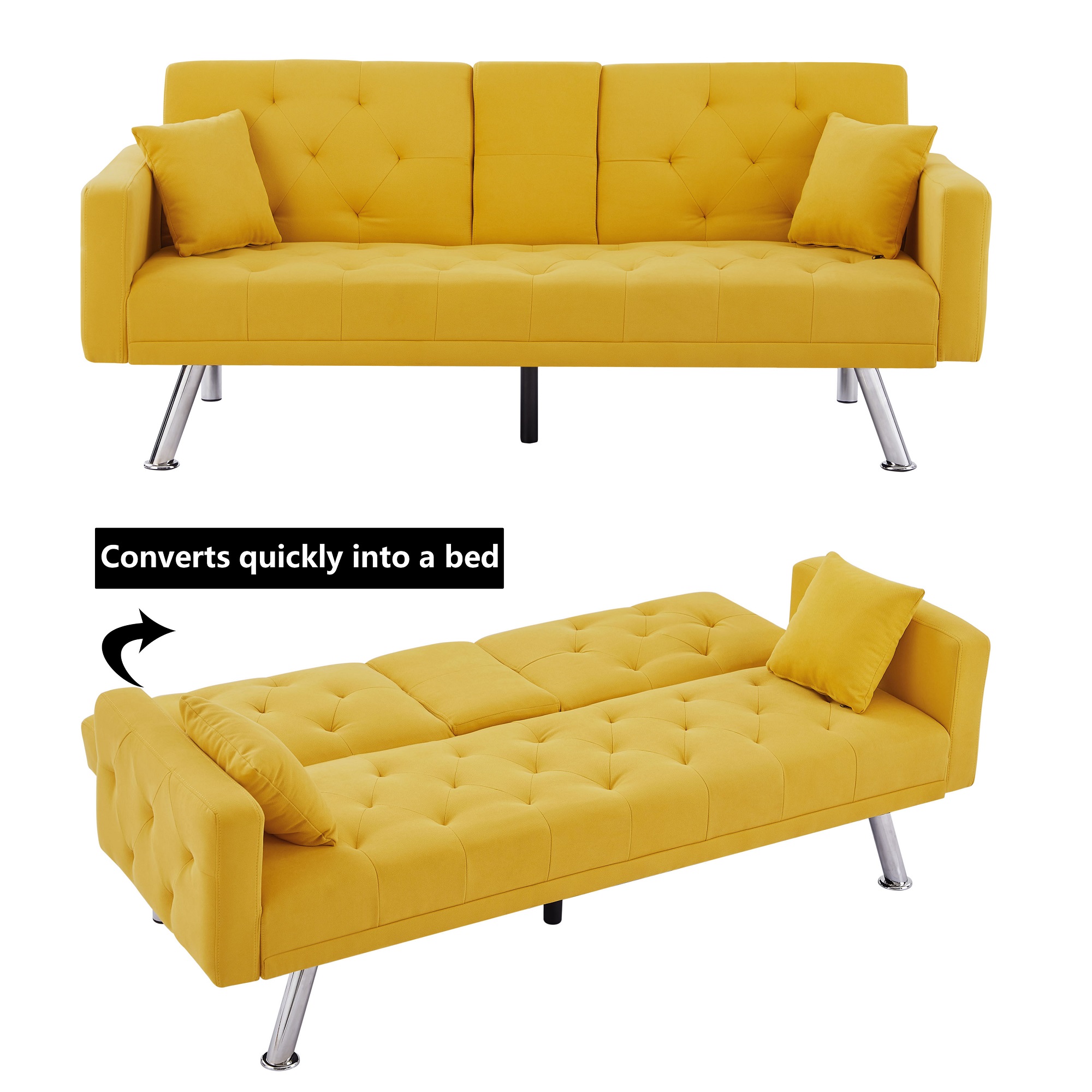 HUTWIFE Convertible Linen Futon Sofa Bed Couch ,Upholstered Sofa with