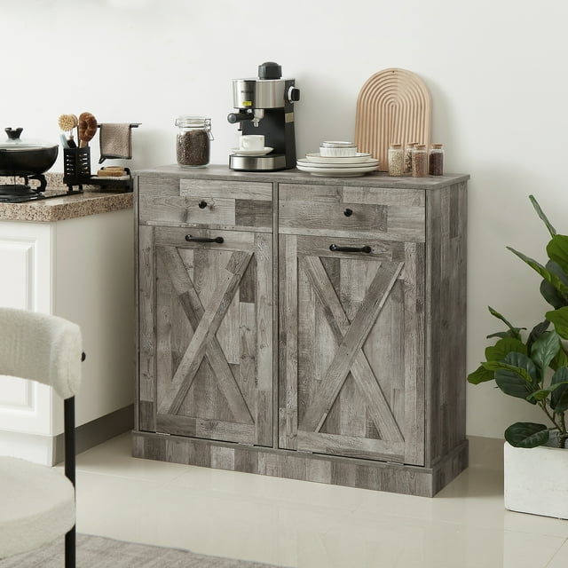 HUTWIFE Double Tilt Out Trash with Hideaway Drawer, Free