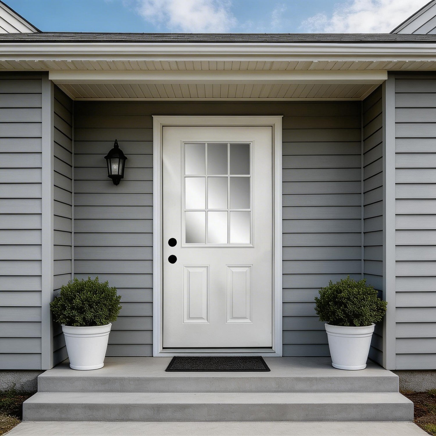 HUTWIFE Exterior Door with Brickmould, 36 x 80 Front Door, Fiberglass Doors with Vinyl Frame, Right Hand Inswing 9 Lite Glass - Primed for Home's Front Entrance White Oak Wooden Grain