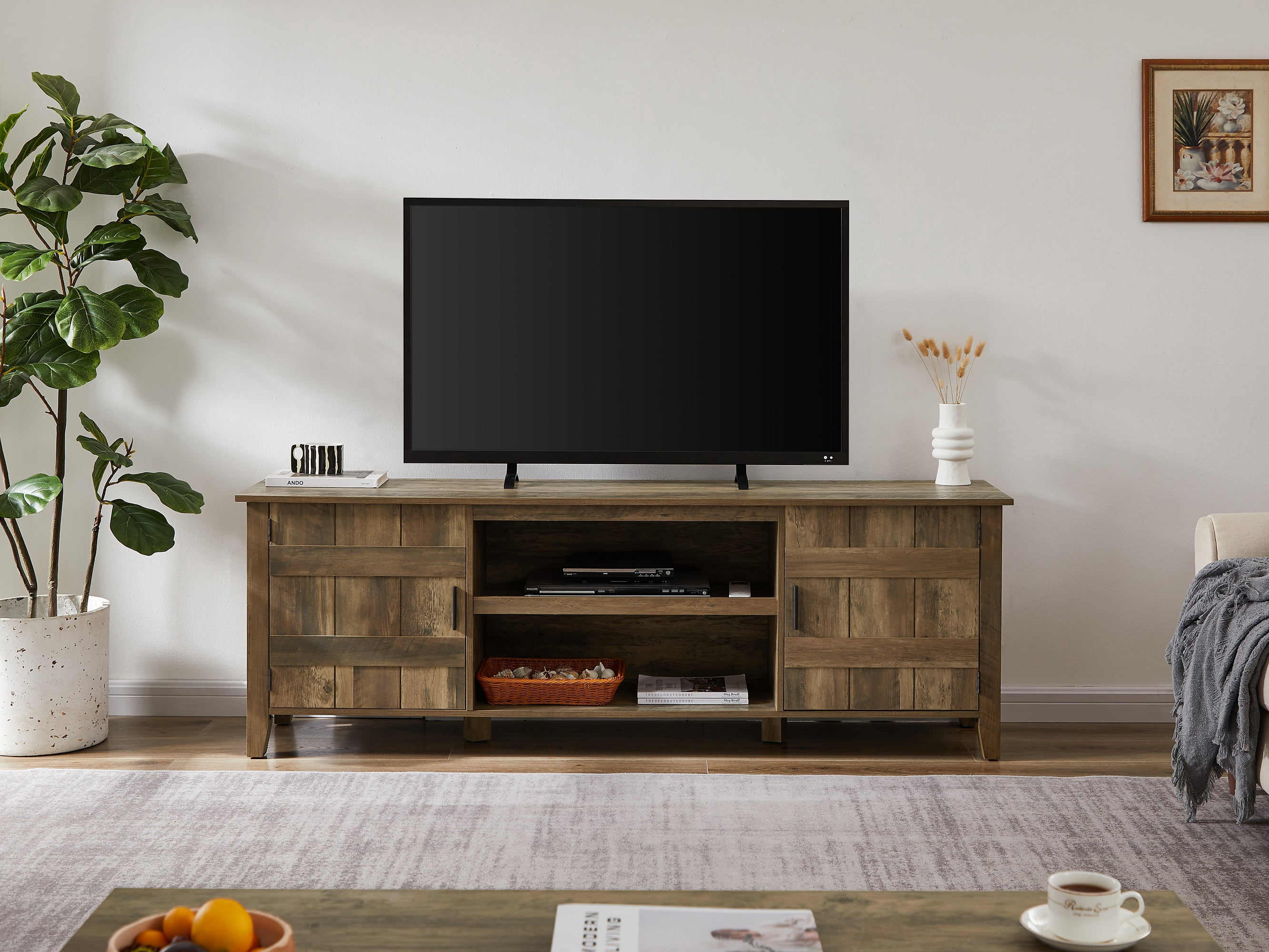 HUTWIFE Farmhouse Wood TV Stand for TVs up to 80 inch, Modern
