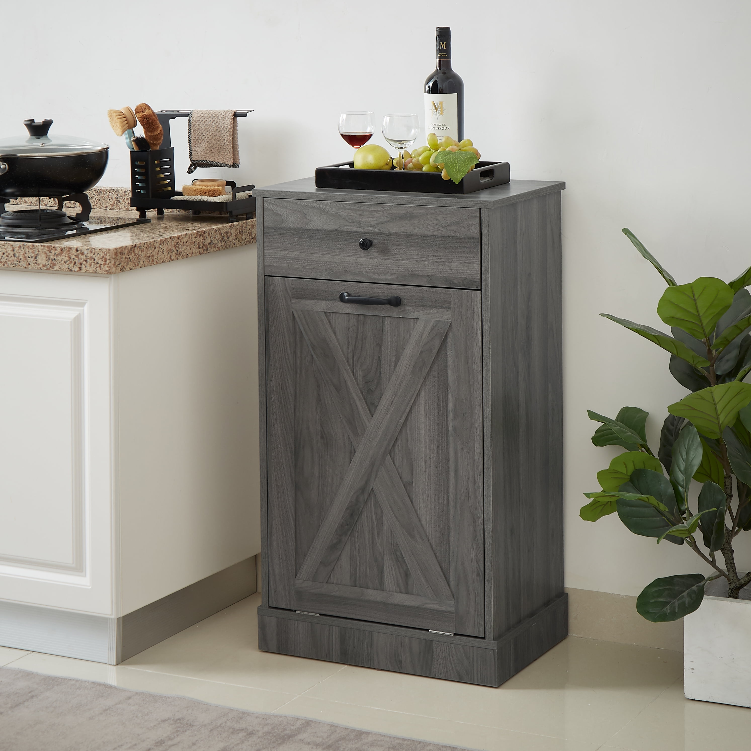 Trash Bin Cabinet, Trash Can Cabinet, Tilt Out Cabinet, Wood Trash Rec –  thefurniturefarm