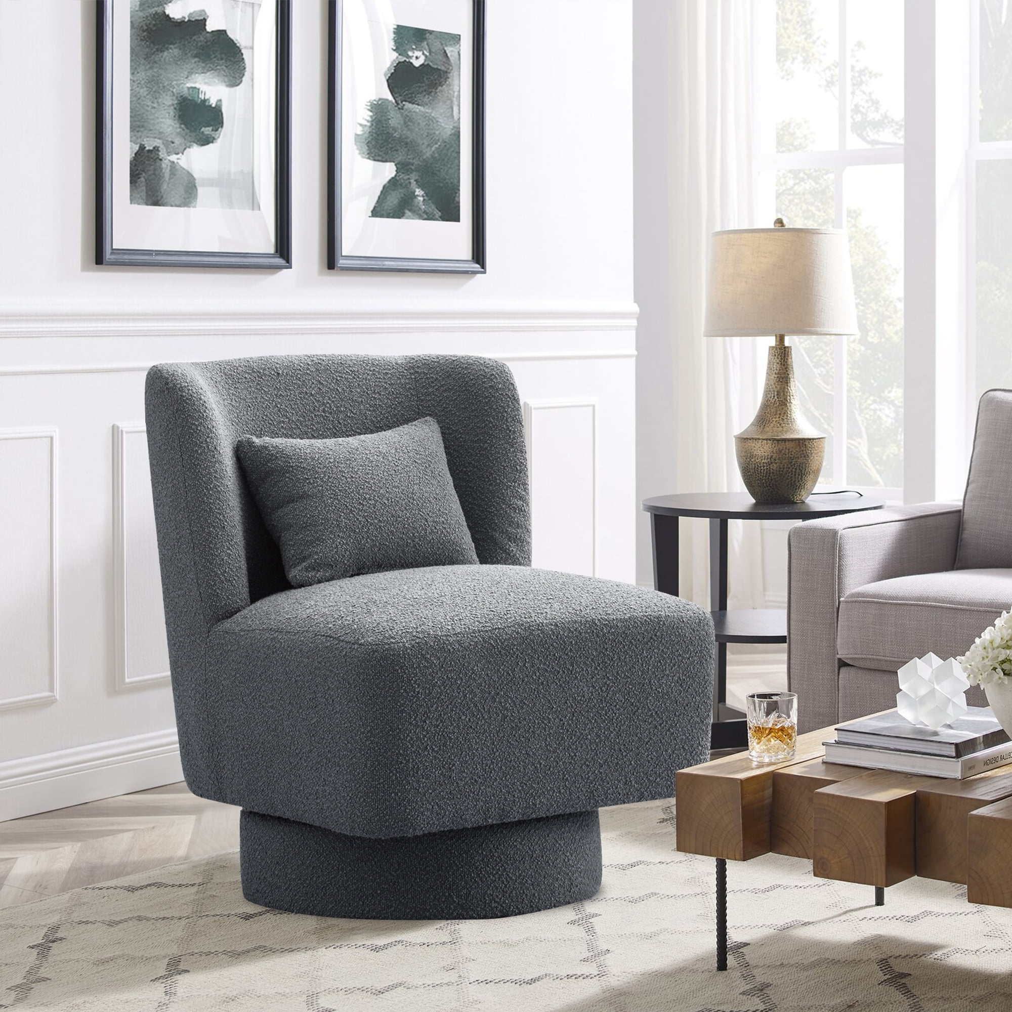Grey swivel barrel chair new arrivals