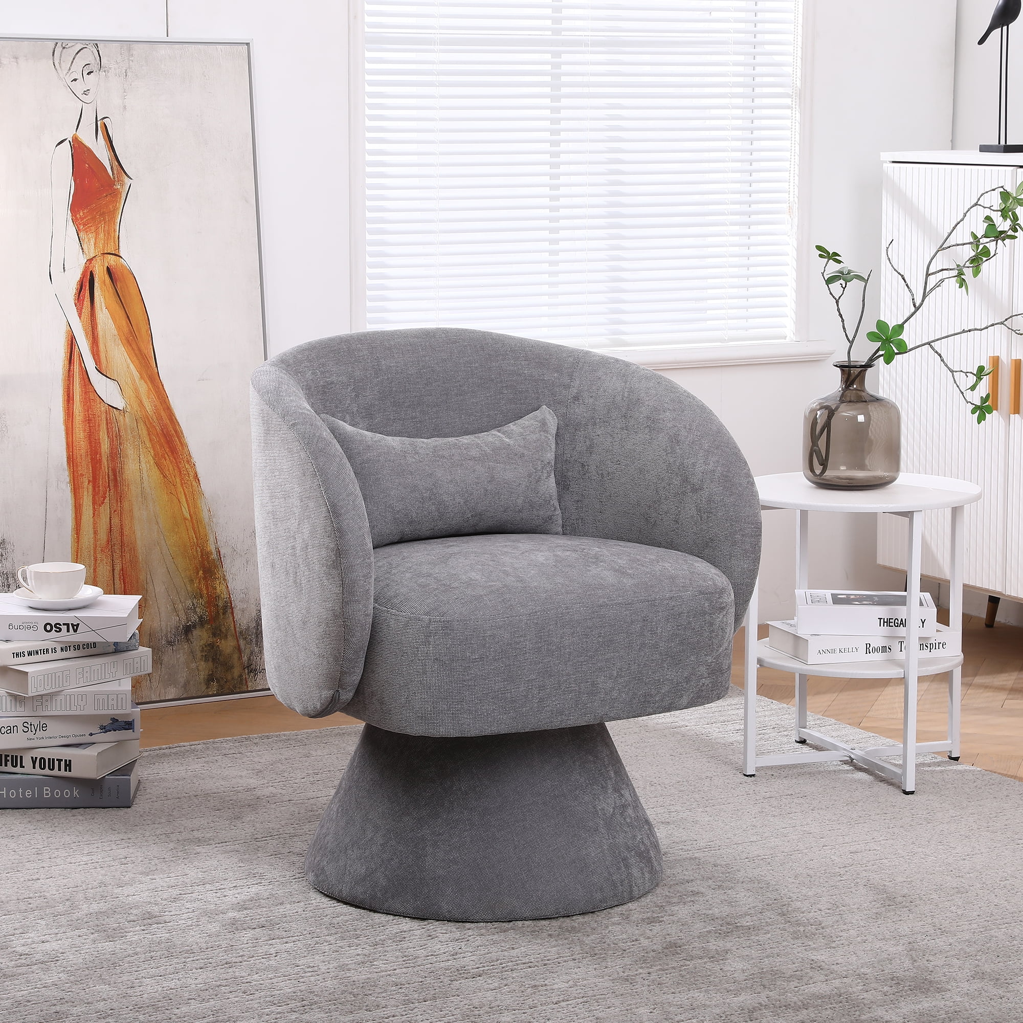 HUTWIFE Modern Swivel Accent Chair Single Armchair Round Barrel Chair ...