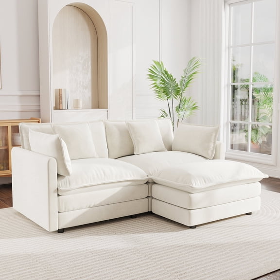 HUTWIFE Modular Sectional Sofa, 75.9 Inch L Shaped Couch Set for Living Room, Loveseat Comfy Cloud Couches with Movable Ottoman, DIY Combination, Chenille