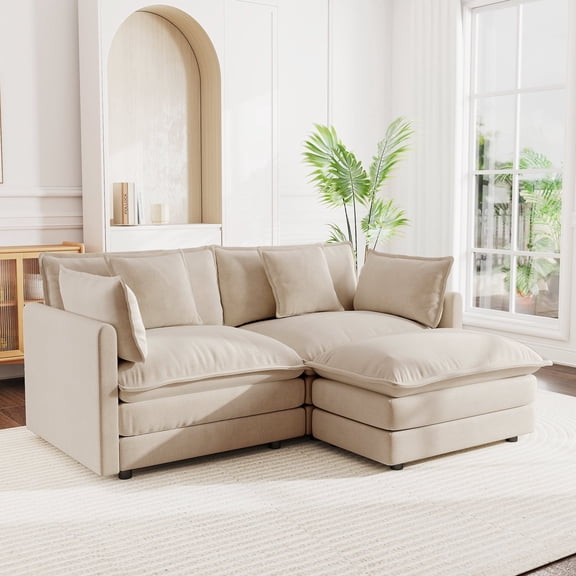 HUTWIFE Modular Sectional Sofa, 75.9 Inch L Shaped Couch Set for Living Room, Loveseat Comfy Cloud Couches with Movable Ottoman, DIY Combination, Chenille