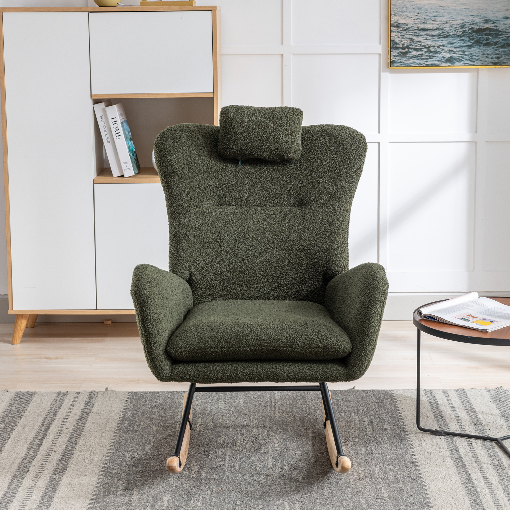 HUTWIFE Nursery Rocking Chairs, Teddy Fabric Nursery Chair with High