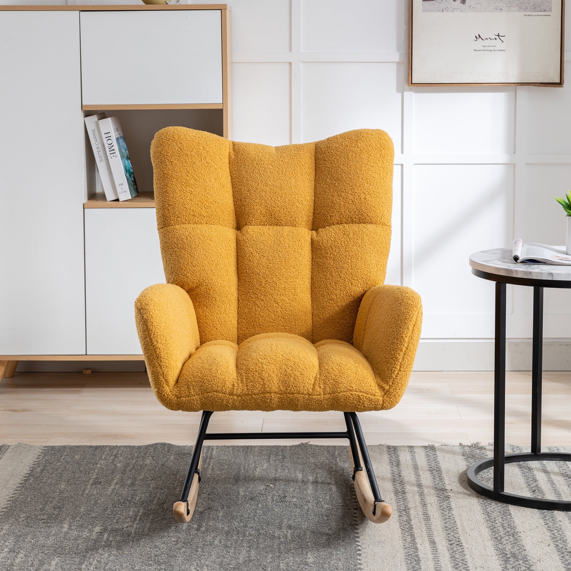 HUTWIFE Nursery Rocking Chairs, Teddy Fabric Rocker Glider Chair with High Backrest and Armrests