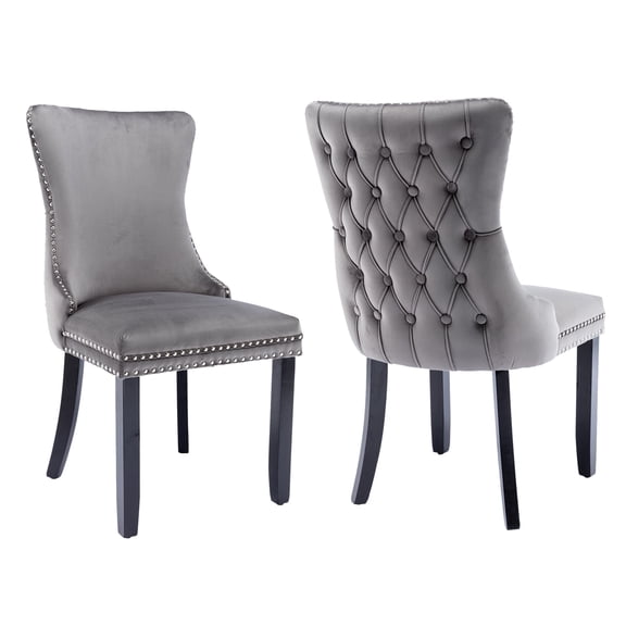 HUTWIFE Home Contemporary Adult Velvet Dining Side Chairs, Gray (Set of 2)