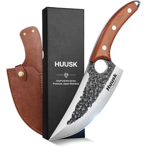 Huusk Knife Kitchen, Upgraded Viking Knives with Sheath Hand Forged Butcher Knife for Meat Cutting Cooking Meat Cleaver Huusk Chef Knives for Outdoor Camping, BBQ
