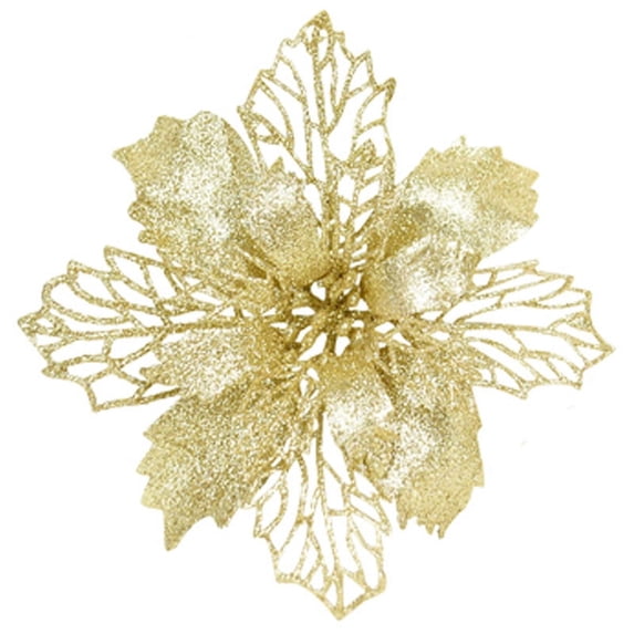 HUUXIW 10pcs Christmas Glittering White Gold Flowers,Artificial Flowers Wedding Decorations,Glitter Christmas Flowers for Christmas Tree Wreaths Garland Ornaments