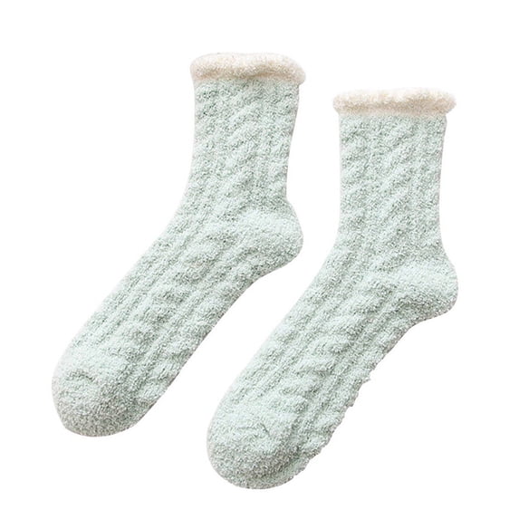 HUUXIW 3PCS Women Winter Cute Solid Color Coral Fleece Socks Thick Warm Socks Home Sleep Stockings