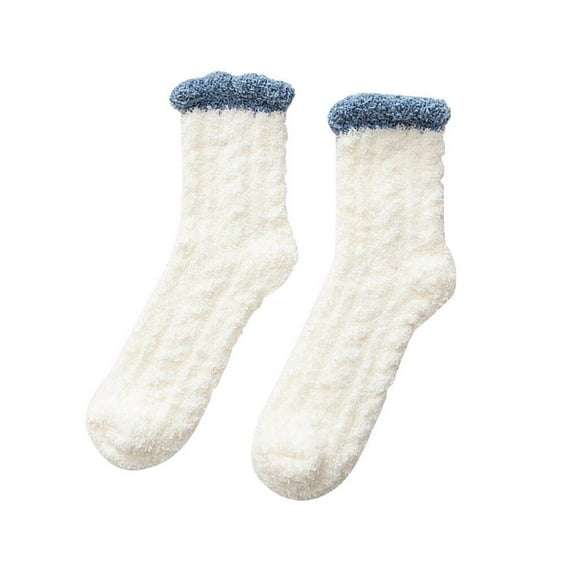 HUUXIW 3PCS Women Winter Cute Solid Color Coral Fleece Socks Thick Warm Socks Home Sleep Stockings