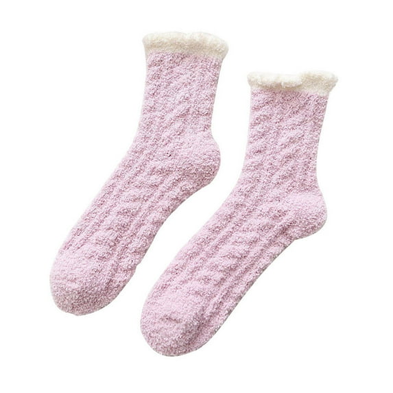 HUUXIW Women Autumn Winter Cute Solid Color Coral Fleece Socks Warm Socks