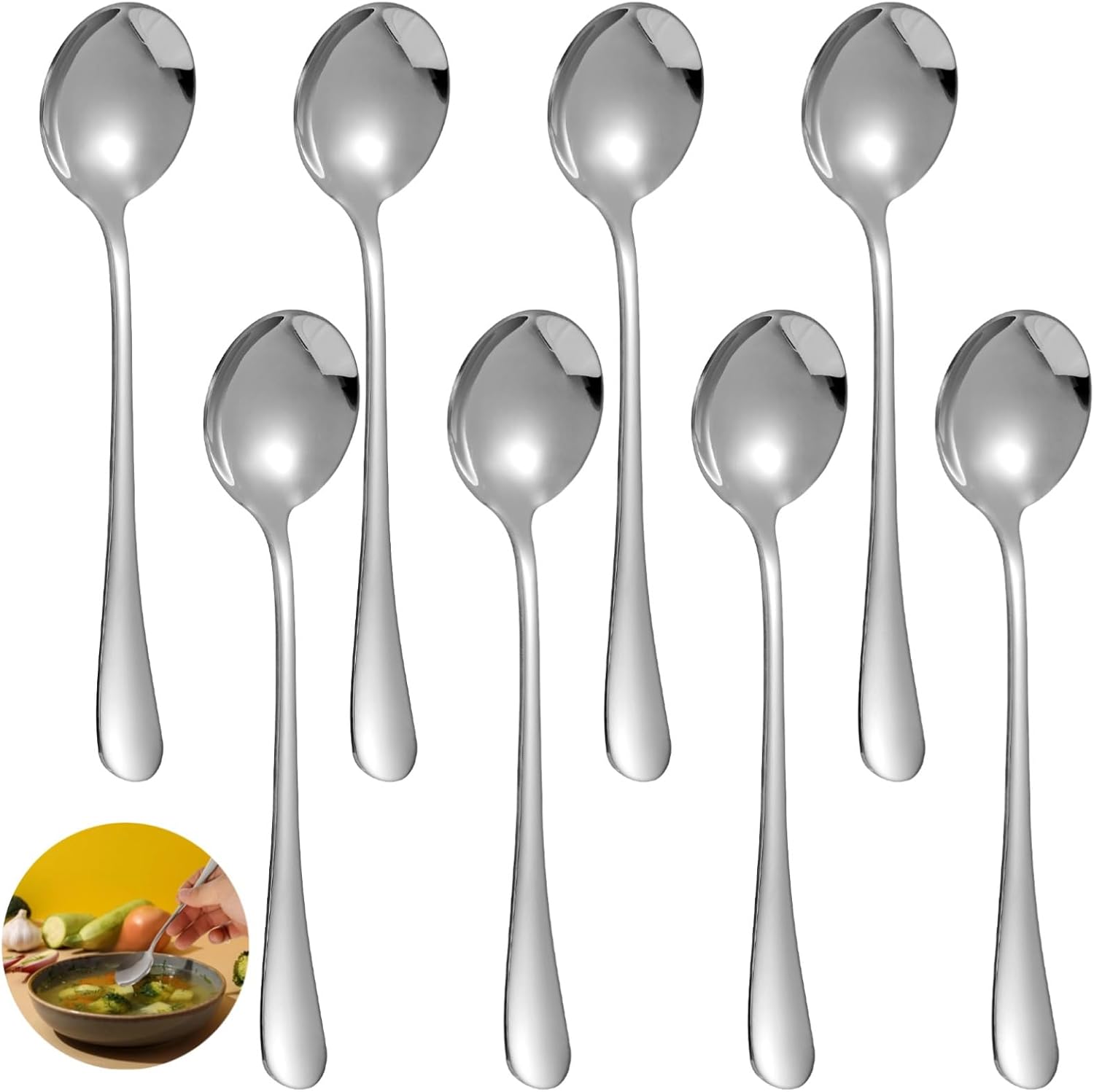HUVBNAWQ-8 PCS Stainless Steel Soup Spoons, Quality Round-Head Oatmeal ...
