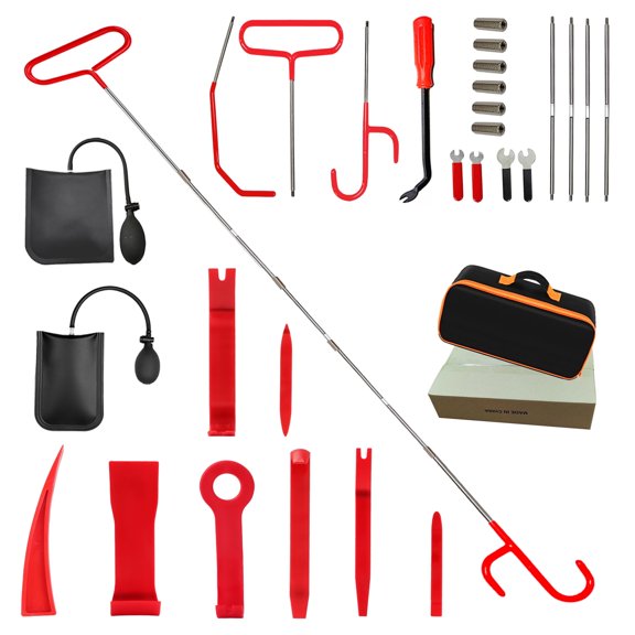 HUWAIGOU 29-Piece Stainless Steel Automotive Tool Set, 59-Inch Long-Handle J-Hook Kit, Emergency Repair Tool Set for Car Windows and Doors