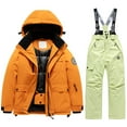 thumbnail image 1 of HUXUN-Kids Winter Warm Snowsuit Outfit - Boys Girls Thermal Insulated Snow Jacket and Pants, Boys Snowsuit Set - 2 Piece Insulated Ski Jacket and Snow Pants Overall Bibs(Orange+Green,10-11Years), 1 of 2