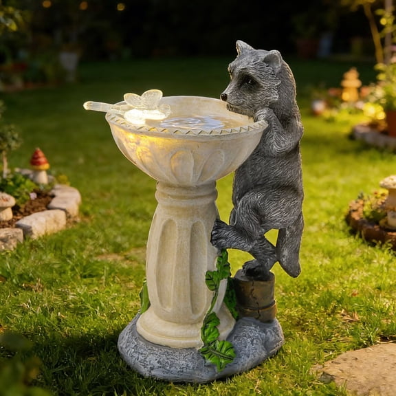 HUYIENO Solar Garden Statue Outdoor Decor Ornament Waterproof Solar Powered LED Lights for Yard, Patio, Lawn Gift for Mom, Women, Housewarming Raccoon