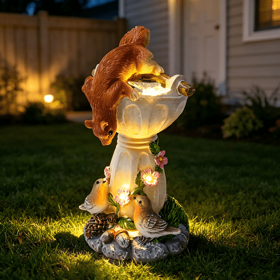 HUYIENO Solar Garden Statue Outdoor Decor Ornament Waterproof Solar Powered LED Lights for Yard, Patio, Lawn Gift for Mom, Women, Housewarming Squirrel