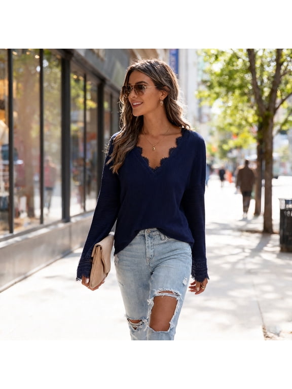 Women's Sweater, V-Neck, Long Sleeve, Lightweight Soft Casual