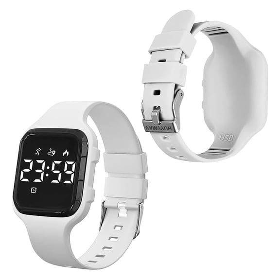 HUYVMAY Fitness Pedometer Watch for Boys Girls Aged 5 to 16, Kids Fitness Tracker Without App, USB Rechargeable Watch with Alarm Clock Stopwatch