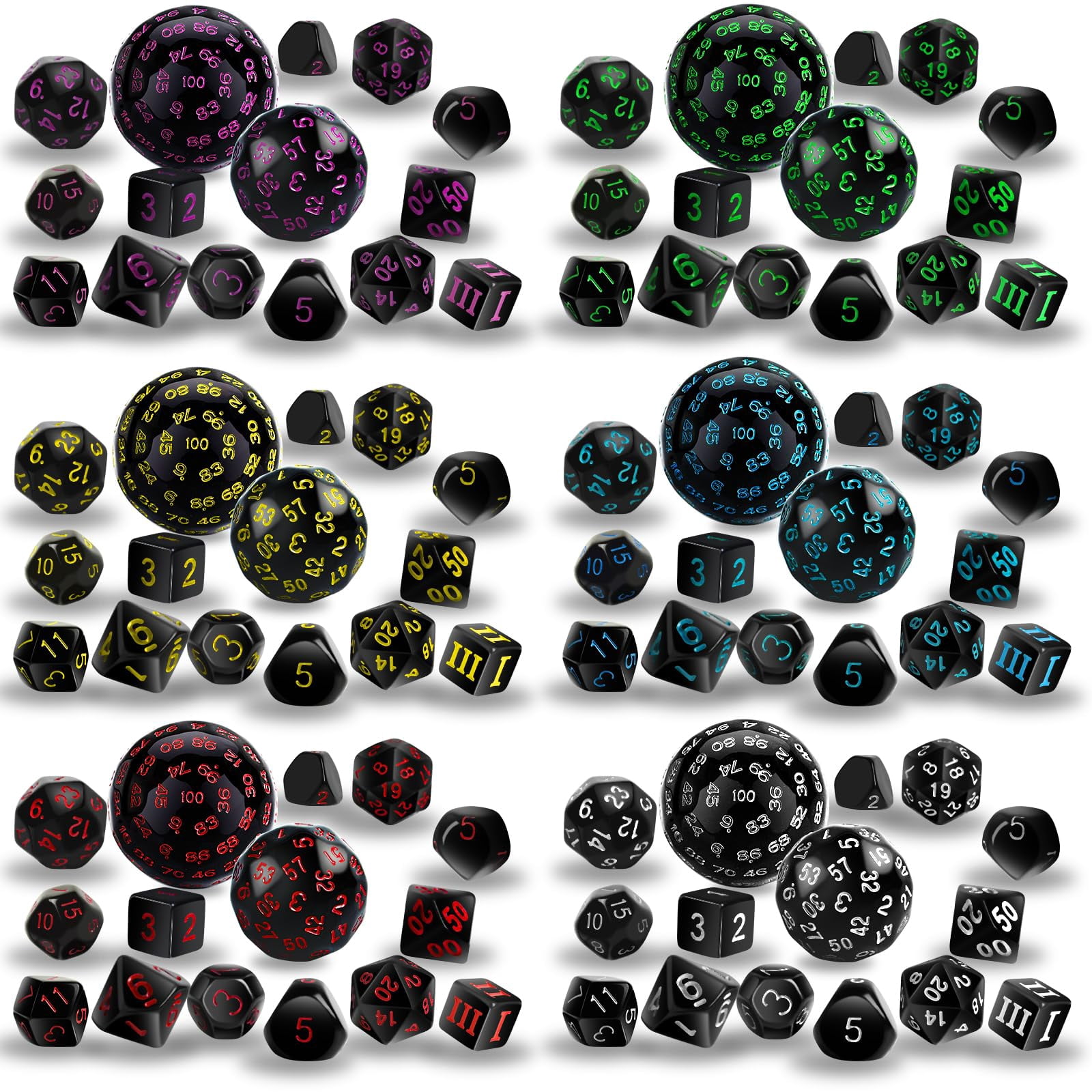 IvyFieldDice 6 Sets Complete STF9 Polyhedral Dice Set D3-D100 (15 pcs ...
