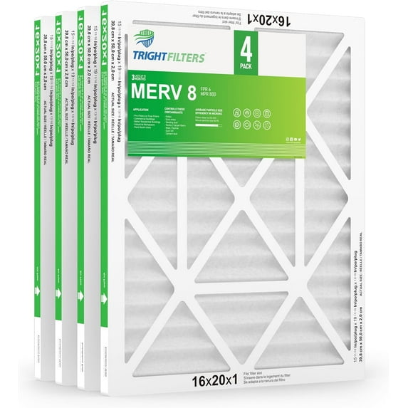 HVAC AC Furnace Filter 16x20x1 Air Filter 4 Pack MERV 8 Pleated Air Conditioner