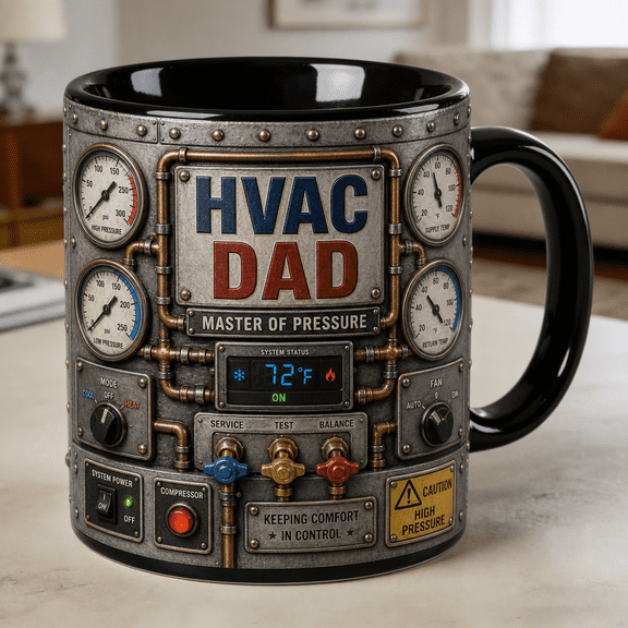 HVAC Dad Accent Mug, Master of Pressure Coffee Mug for Daddy, Father’s Day Gift