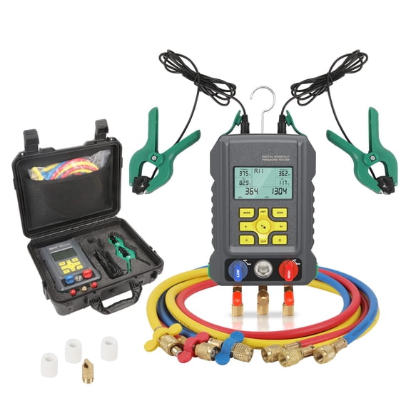 HVAC Digital Manifold Gauge Set for 92 Refrigerant Digital HVAC Gauges Pressure&Temp Test R134A R410A R404A R22 Refrigerant Gauges with Hoses, Upgraded Ball Valve,for Air Conditioning & Refrigeration
