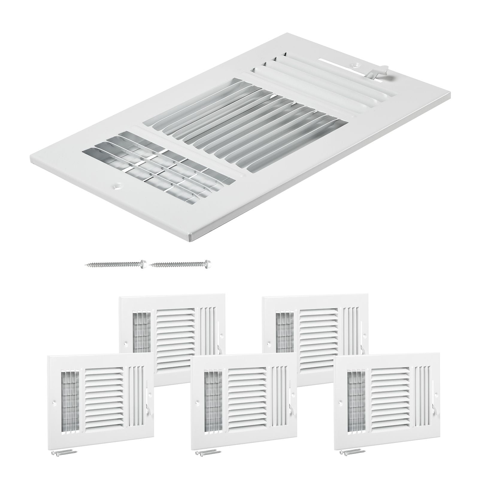 HVAC Floor Register 6-Pack 11.81x7.8x1.65 Inch, All-Metal, Adjustable Deflectors, for Living Room Bedroom Office