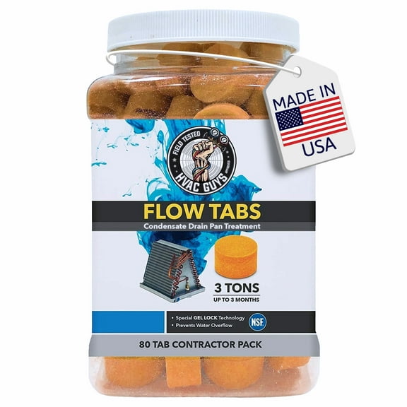 HVAC Guys Flow Tabs with Gel Lock Technology - 80 Pack - Keep Drain Pans Clean, Prevent Overflow, 3 Ton Tab Lasts up to 3 Months - 1 Tab is Equal to 18 Regular Tablets (1,440 Total) - Made in The USA