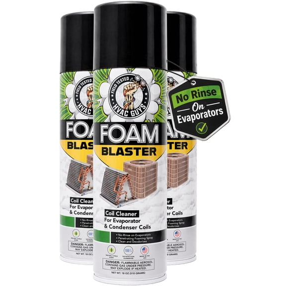 HVAC Guys - Foam Blaster (18 Oz.) 3 Pack - Penetrating Coil Cleaner - For AC and Refrigeration Units - Clean and Deodorize Evaporator (No-Rinse) & Condenser Coils - 3 Pack