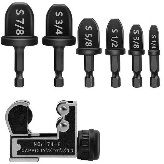 HVAC Repairing Tools, Air Conditioner Copper Tube Swaging Tool with Expander Drill Bit, Copper Pipe Cutter,1 x Tube or Pipe Cutter 3-28mm(1/8 inch-1-1/8 inch) 6 x Drill Bit,Black