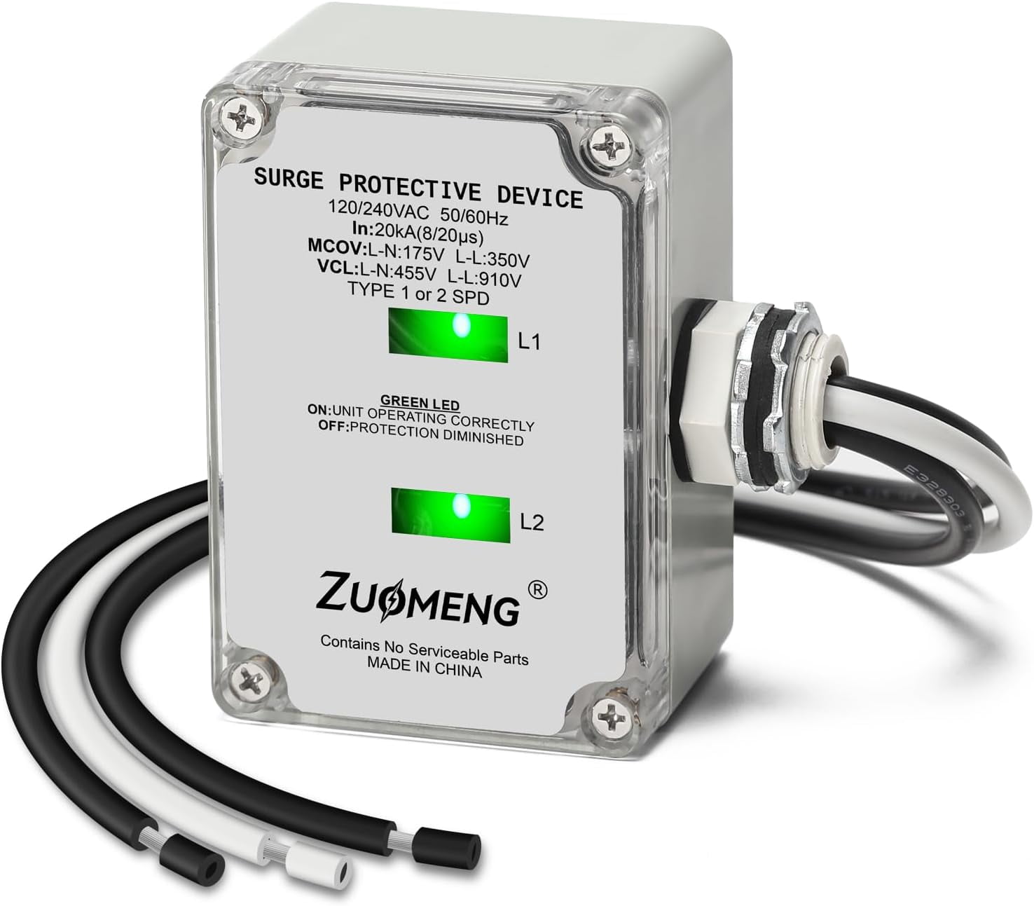 Zuomeng 120/240VAC HVAC Surge Protector, 20kA Absorption, Dual LED Indicators, 3 Protection Types