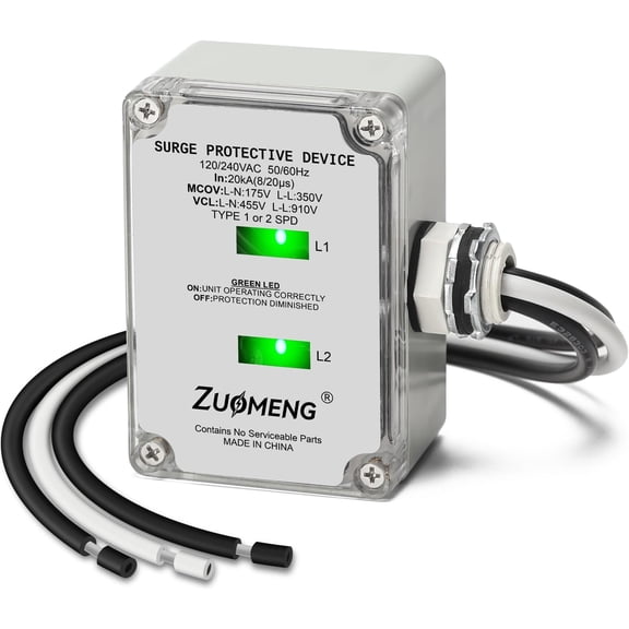 Zuomeng 120/240VAC HVAC Surge Protector, 20kA Absorption, Dual LED Indicators, 3 Protection Types