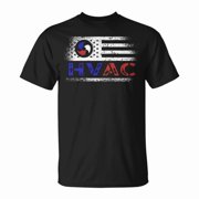 HVAC Tech American Flag USA Graphic Tee Unisex Adult Cotton Patriotic HVAC Technician Gift Casual Trade Worker Pride T-Shirt, Size 5XL, Color Black