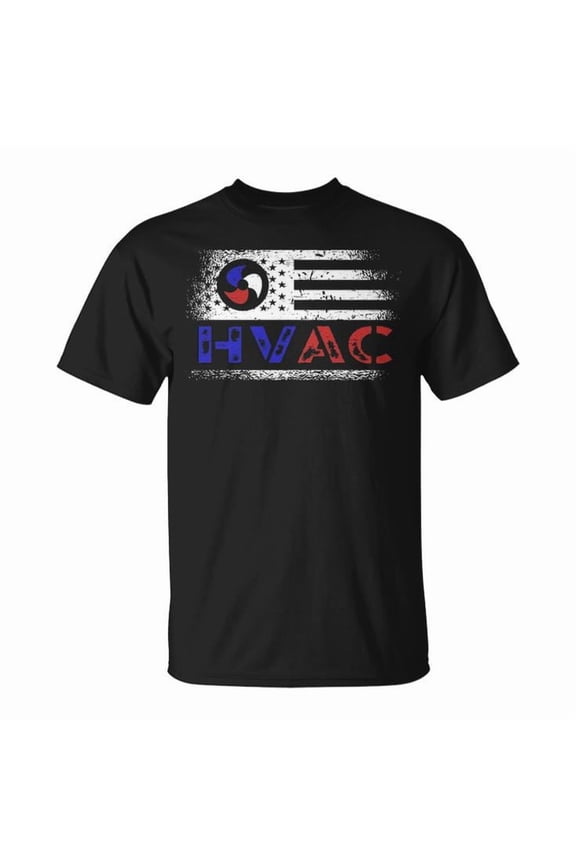 HVAC Tech American Flag USA Graphic Tee Unisex Adult Cotton Patriotic HVAC Technician Gift Casual Trade Worker Pride T-Shirt, Size S, Color Black